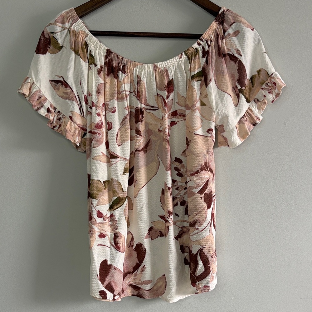 Knox Rose Boho Floral Off Shoulder Peasant Blouse Small